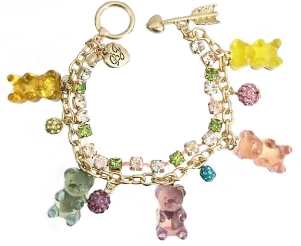 Betsey Johnson Gold-Tone Crystal Pastel Gummy Bears Charms Bracelet