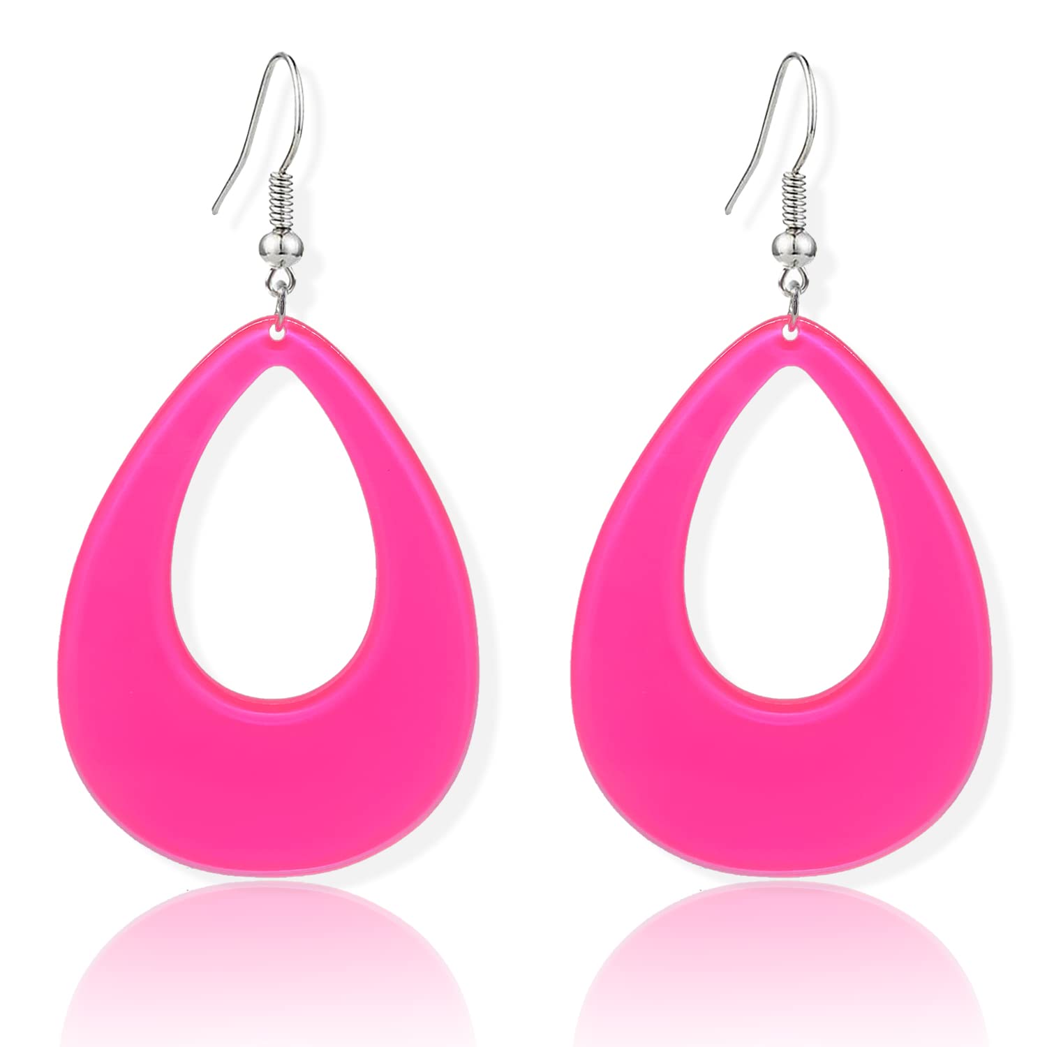 TIANHONGYAN 70s 80s Oval Resin Neon Dangle Earrings Retro Acrylic Drop Dangle for Women 80's Party Halloween Costume Accessory (pink)