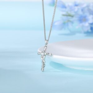 ACECHA Cross Necklace for Women-Dainty Faith Cross Pendant Necklace with Heart Flower Birthstone Jewelry for Mom Women Gifts, Birthday Anniversary