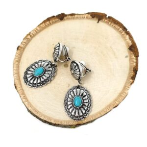 Emulily Western Concho Dangling Clip on Earrings Navajo (Turquoise)