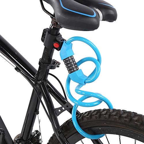 Demeras Bicycle Security Cable, Bike Cable Lock Rustproof Waterproof 5 Digit Password Wear Resistant for Cycling(Blue)