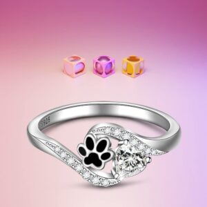 LOVGIFSET Dog Cat Paw Print Ring Pawprint Ring for Women Paw Rings Sterling Silver Paws Prints On My Heart Puppy Pet Jewelry Size 9