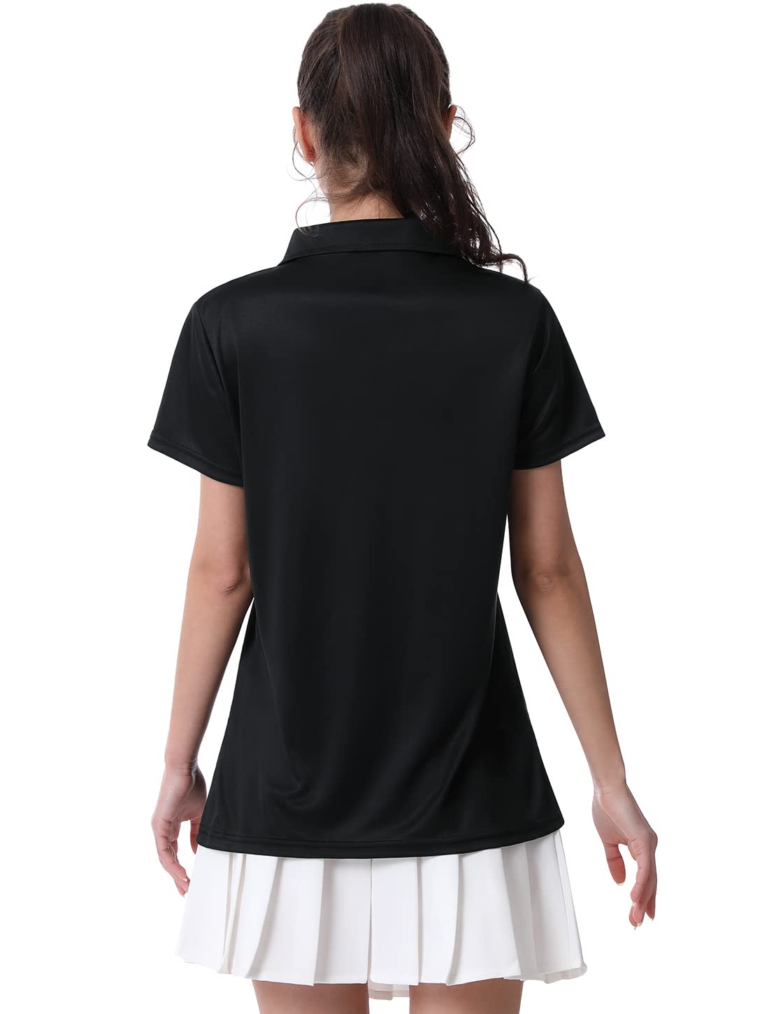 Women's Polo Tee Dry Fit Golf Shirt Moisture Wicking Short Sleeve Sport Activewear Golf Polo Tops Collar with Buttons Workout Black/White/Navy L