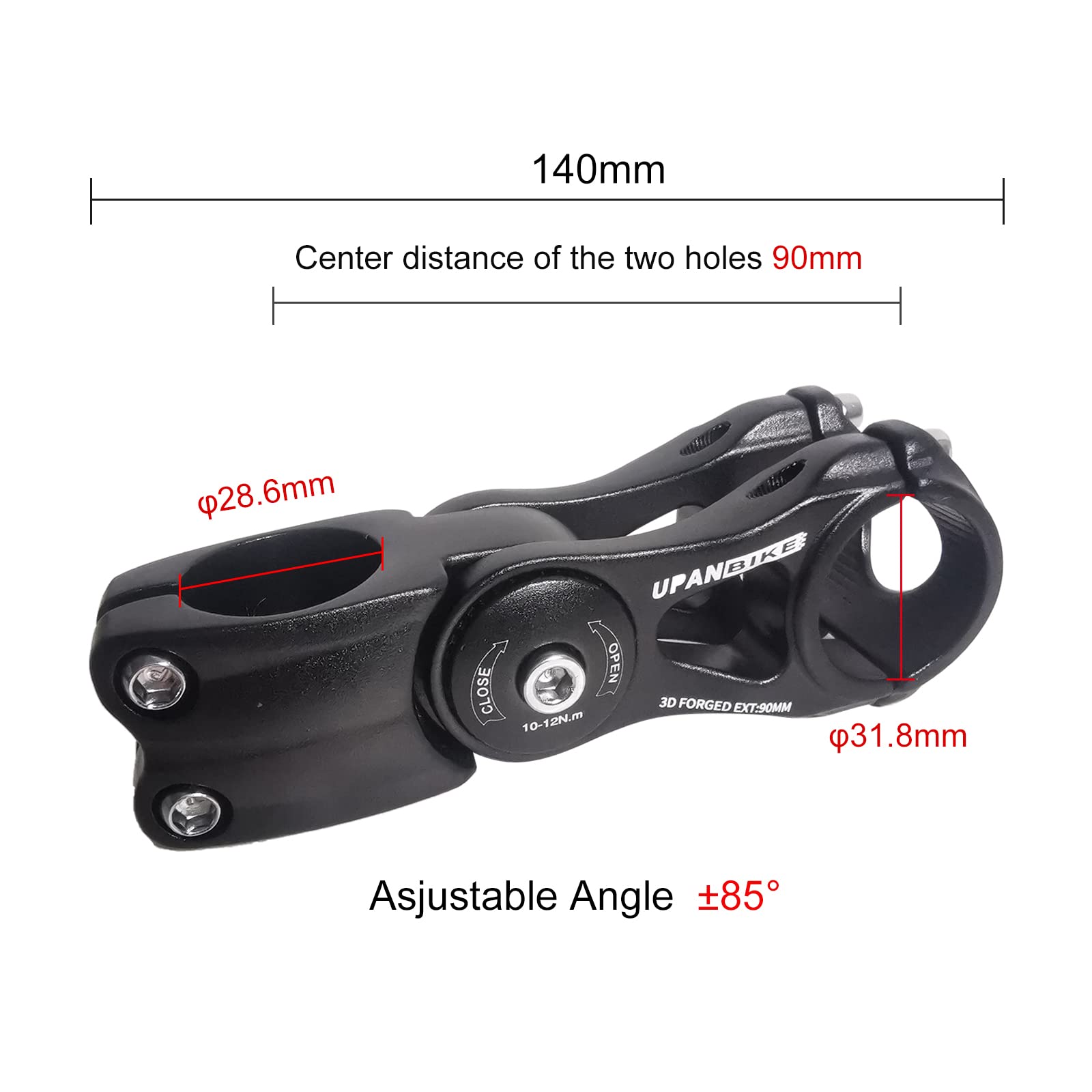 UPANBIKE Bike Adjustable Stem 31.8mm 85 Degree 90mm 110mm 145mm Aluminum Alloy Riser Extender for MTB Mountain Bicycle Road City Bike