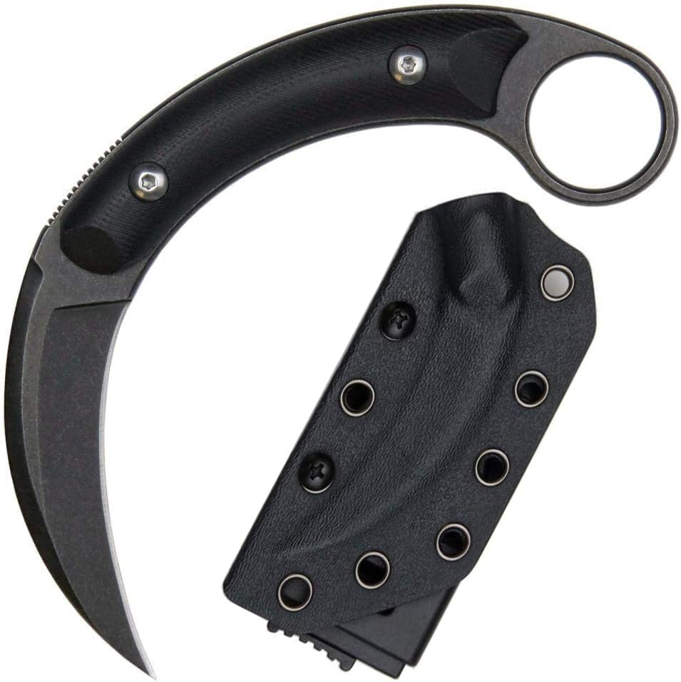 Gtkii Gtk6901 Fixed Blade Knife D2 Steel Blade G10 Handle Fixed Knife with Kydex Sheath for Outdoor Camping Hiking(Black)