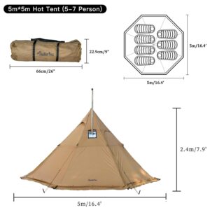 FIREHIKING Camping Hot Tent 4-8 Person Tipi Tent with Stove Jack for Bushcraft, Cooking and Heating