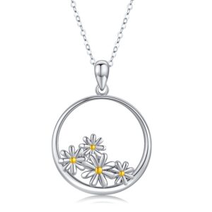 KINGWHYTE Valentines Day Gifts for Her Daisy Necklace Sterling Silver Daisy Pendant Necklaces Birthday Jewelry Gifts for Women