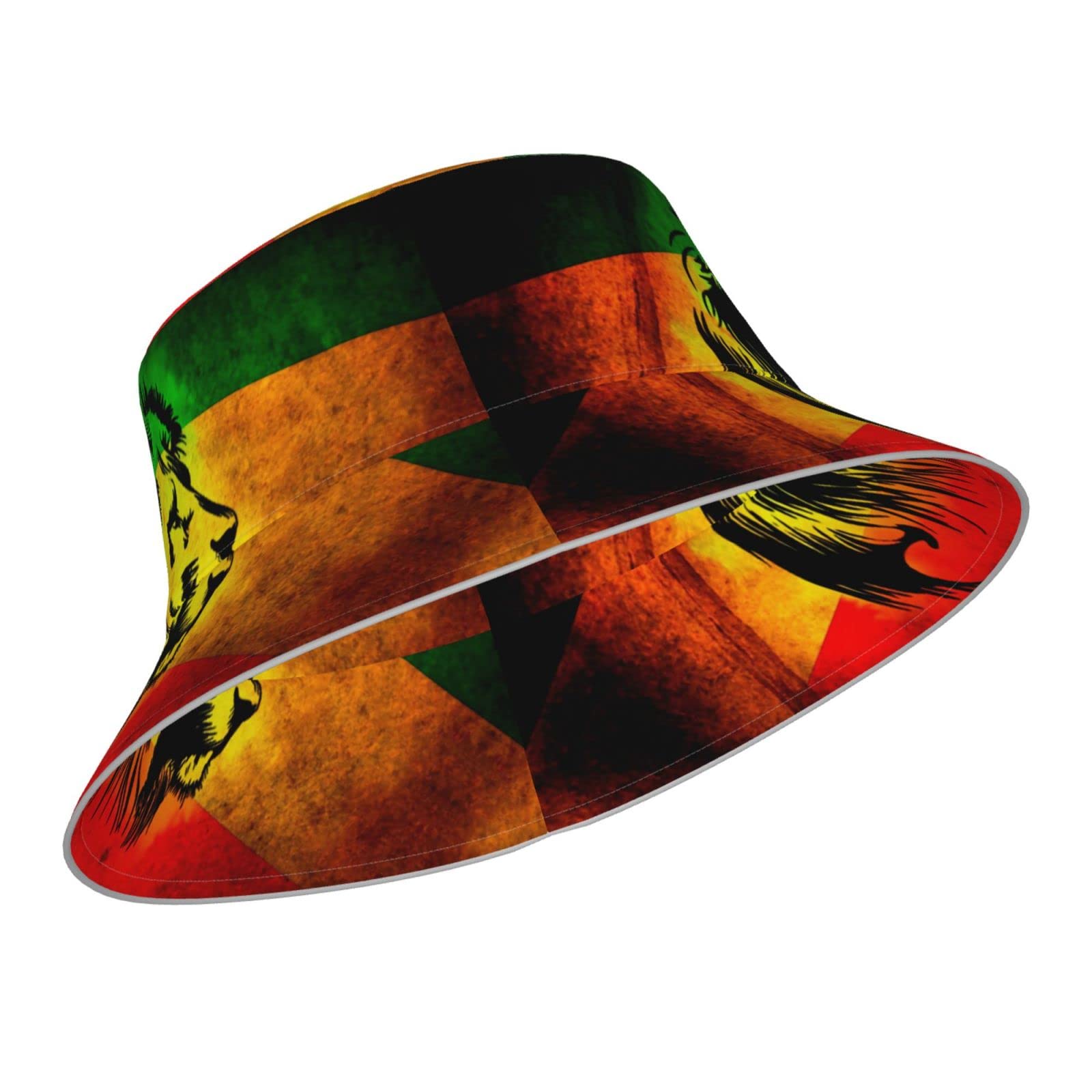 Ykklima Jamaican Lion Flag Pattern Unisex Reflective Reversible Double-Side-Wear Bucket Hat Summer Travel Fisherman Beach Sun Hats Cap