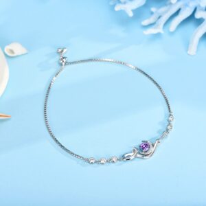 Distance Bracelet for Women S925 Sterling Silver February Birthstone Bracelets Jewelry Gifts for Her Women Wife Girlfriend Mom Daughter for Birthday Valentine’s Day Anniversary