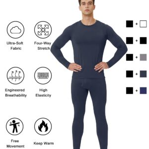 Thermal Underwear for Men, 2 Pack Long Johns Winter Long Underwear Sport Skiing Fleece Lined Base Layer Top and Bottom Set M