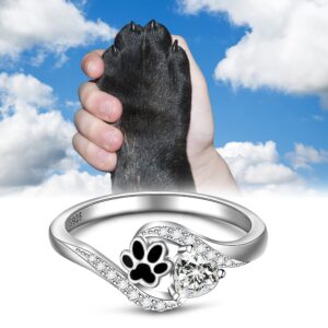 LOVGIFSET Dog Cat Paw Print Ring Pawprint Ring for Women Paw Rings Sterling Silver Paws Prints On My Heart Puppy Pet Jewelry Size 9