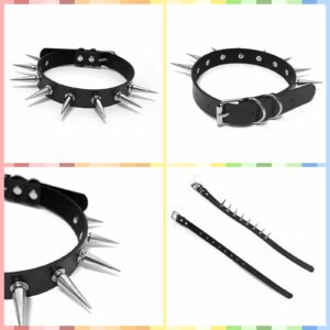 Tosmifairy Soft Faux Leather Choker Collar with Spiked,Punk Rock Necklace and Bracelets Emo Jewelry Set for Women Men Cosplay