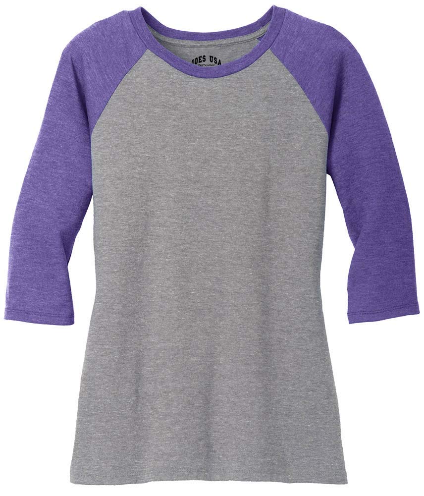 Joe's USA Womens 3/4 Raglan Baseball T-Shirt-XL-Purple/Grey