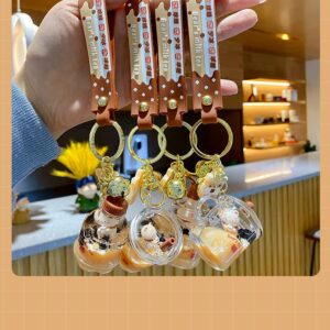 HSYHERE Men Women Creative Interesting Floating Milk Tea Brown Bear Lucky Bottle Keychain Keyrings. Bubble Tea Bear Moving Liquid Sand Car Key Chain Bag Pendant Decoration Holder - Cup.