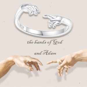 Mic Tai Sterling Silver Creation of Adam Rings Hand Ring Christian Religious Adjustable Ring Jewelry Gifts for Women