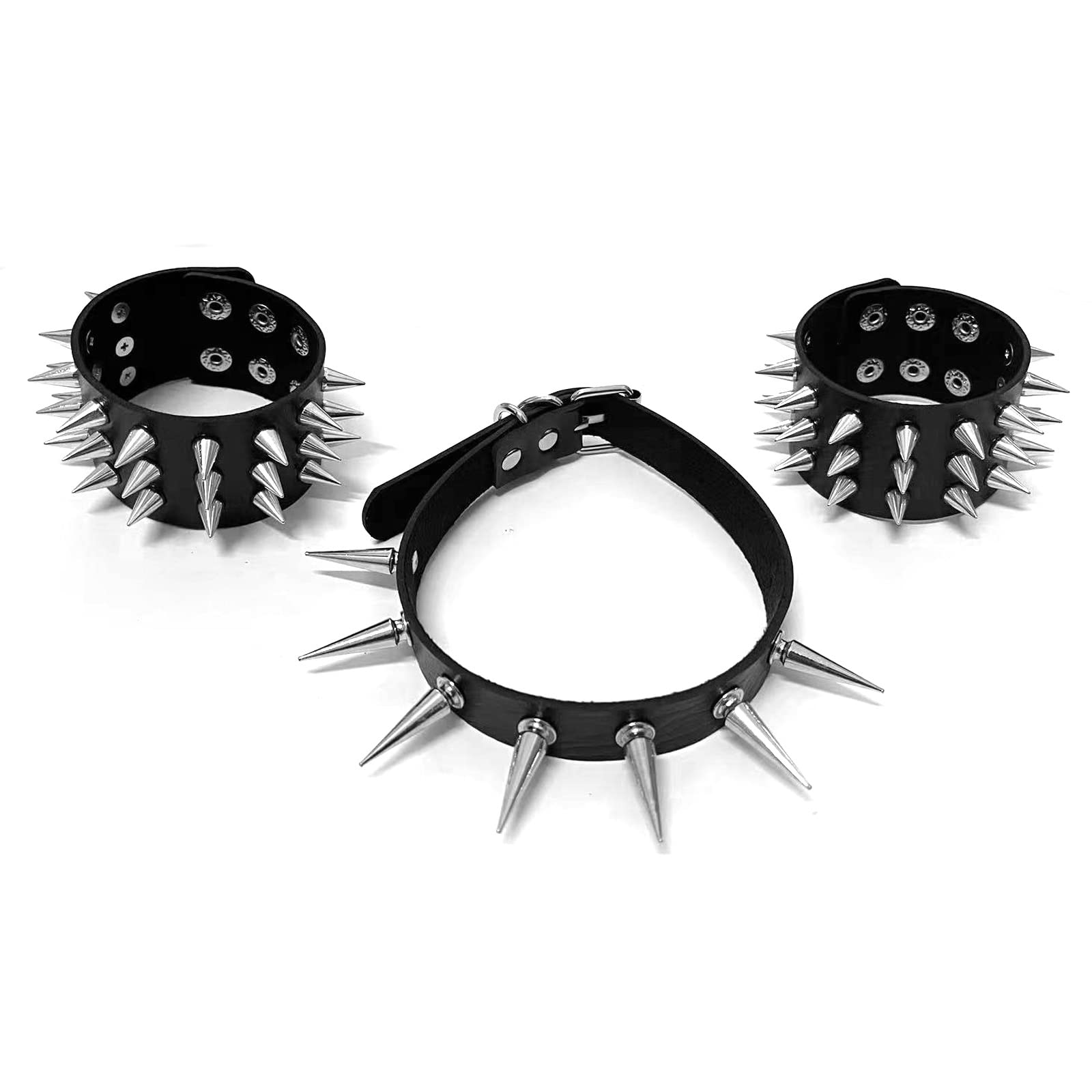 Tosmifairy Soft Faux Leather Choker Collar with Spiked,Punk Rock Necklace and Bracelets Emo Jewelry Set for Women Men Cosplay