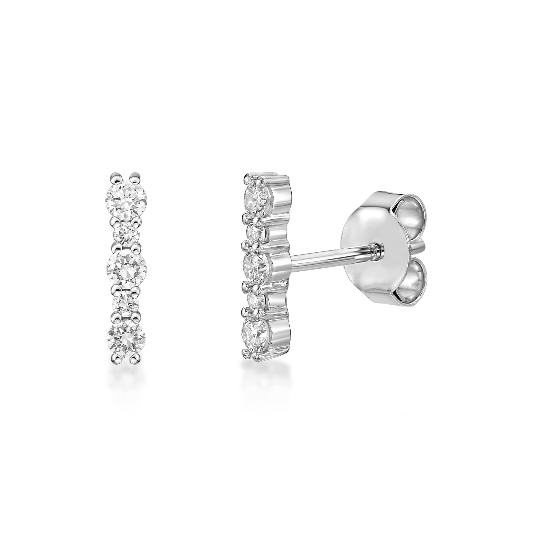 1/4 Carat Lab Grown Diamond Mini Bar Stud Earrings for Women in 10k White Gold (G-H, VS2-SI1, cttw) Post With Friction Back by Lavari Jewelers