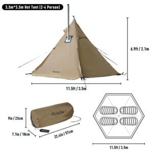 FIREHIKING Camping Hot Tent Teepee Tent with Stove Jack and Half Inner Mesh Tent 2-4 Persons