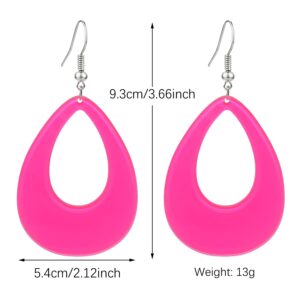 TIANHONGYAN 70s 80s Oval Resin Neon Dangle Earrings Retro Acrylic Drop Dangle for Women 80's Party Halloween Costume Accessory (pink)