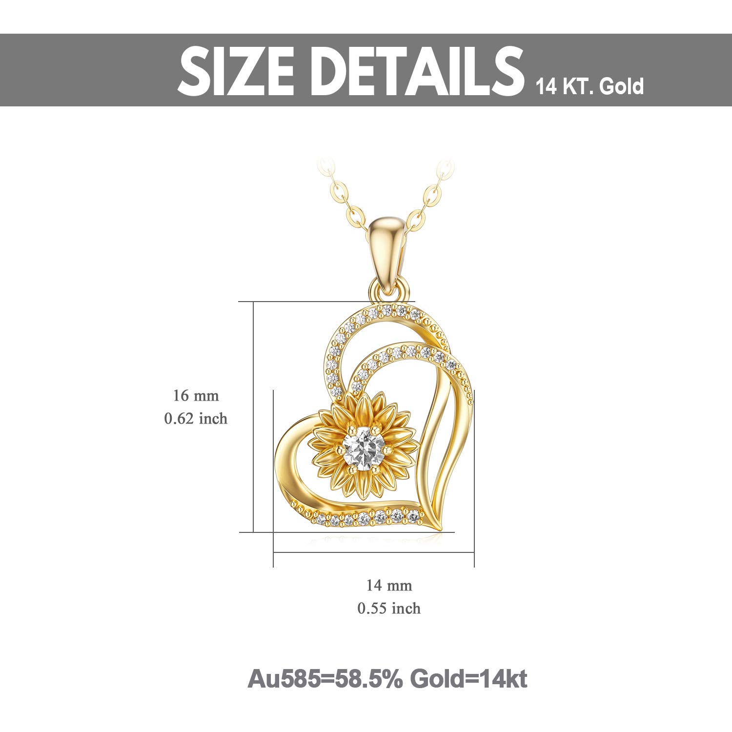 MOTIEL Sunflower Necklace 14K Yellow Gold Flower Pendant Necklace Moissanite Jewelry Flame Necklace-You are My Sunshine- Gift for Women Daughter Wife Birthday (Heart Sunflower)