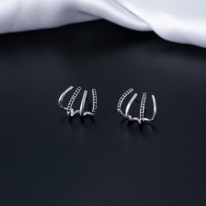 SLUYNZ 925 Sterling Silver Color CZ Cuff Earrings Studs for Women Claw Huggie Earrings Piercings Wrap (D-Black)