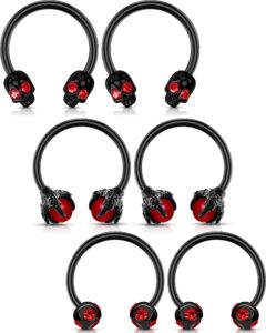 oufer 6pcs septum nose ring hoop, 316l stainless steel helix earrings, skull daith tragus cartilage piercing jewelry, claw captive bead rings