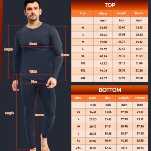 Thermal Underwear for Men, 2 Pack Long Johns Winter Long Underwear Sport Skiing Fleece Lined Base Layer Top and Bottom Set M