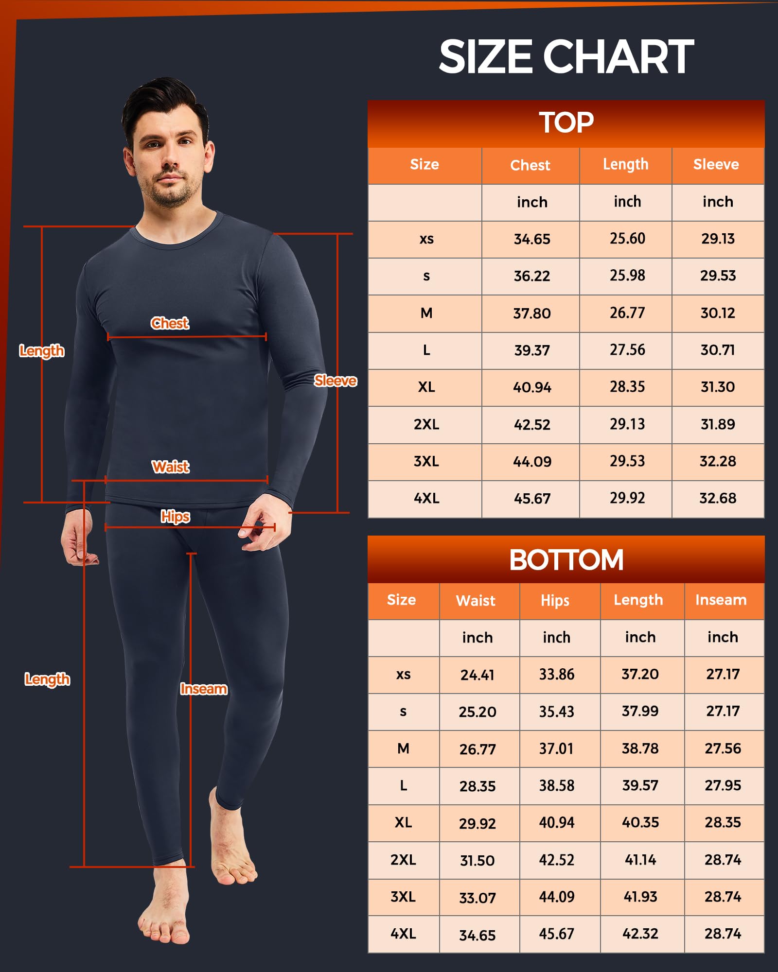 Thermal Underwear for Men, 2 Pack Long Johns Winter Long Underwear Sport Skiing Fleece Lined Base Layer Top and Bottom Set M