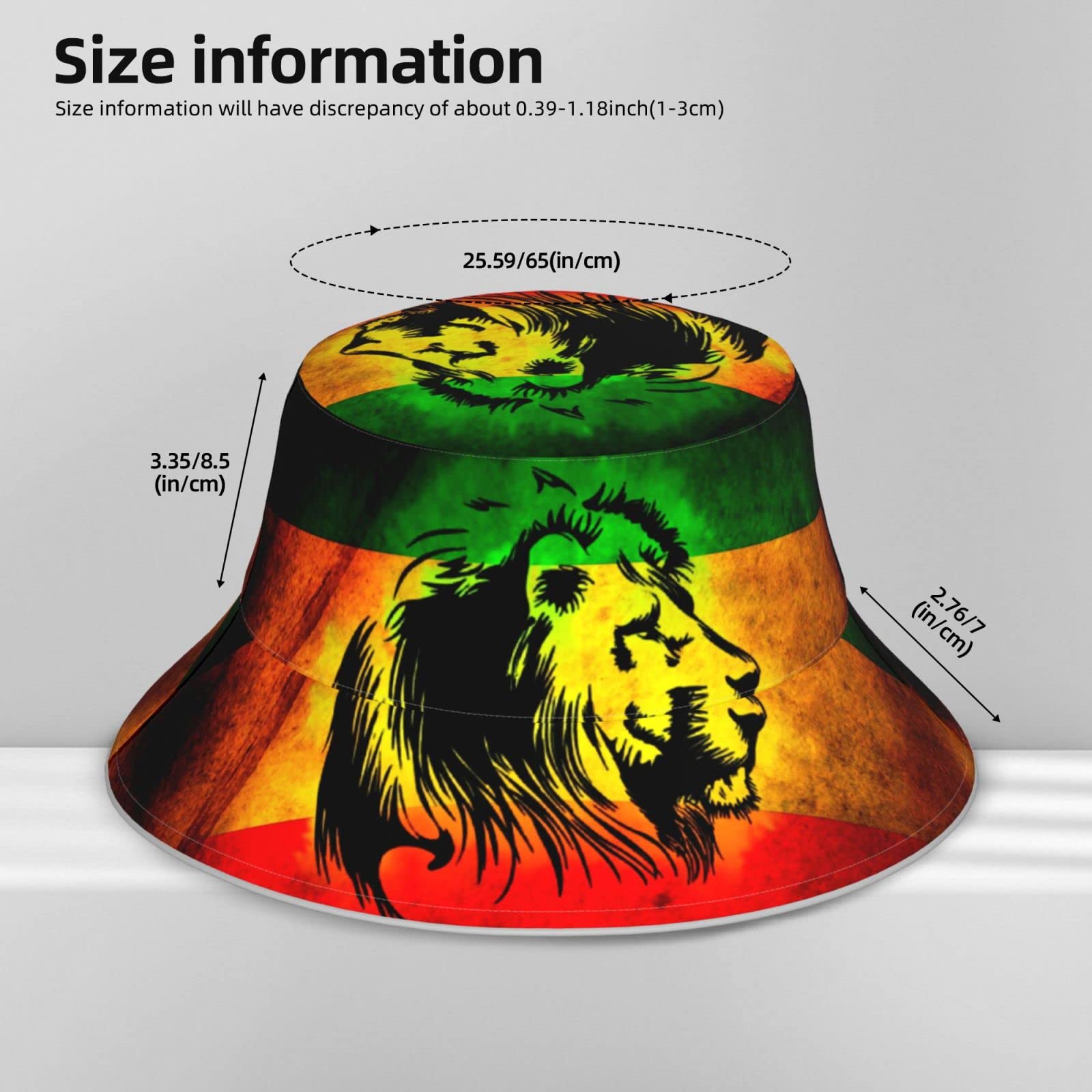 Ykklima Jamaican Lion Flag Pattern Unisex Reflective Reversible Double-Side-Wear Bucket Hat Summer Travel Fisherman Beach Sun Hats Cap