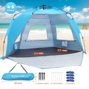 SweetBin Pop Up Beach Tent, Portable Beach Folding Sun Shade Shelter, UPF 50+ Protection, Easy Setup and Carry, Double Silver Coating with 3 Ventilation window, Large Size Perfect for Family 4 People