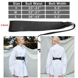 WERFORU 4 Pack Women Obi Belt PU Leather Self Tie Wrap Wide Waistband Boho Belt for Costumes, Black+White+Brown+Coffee, Suit for Waist Size 39"-43"