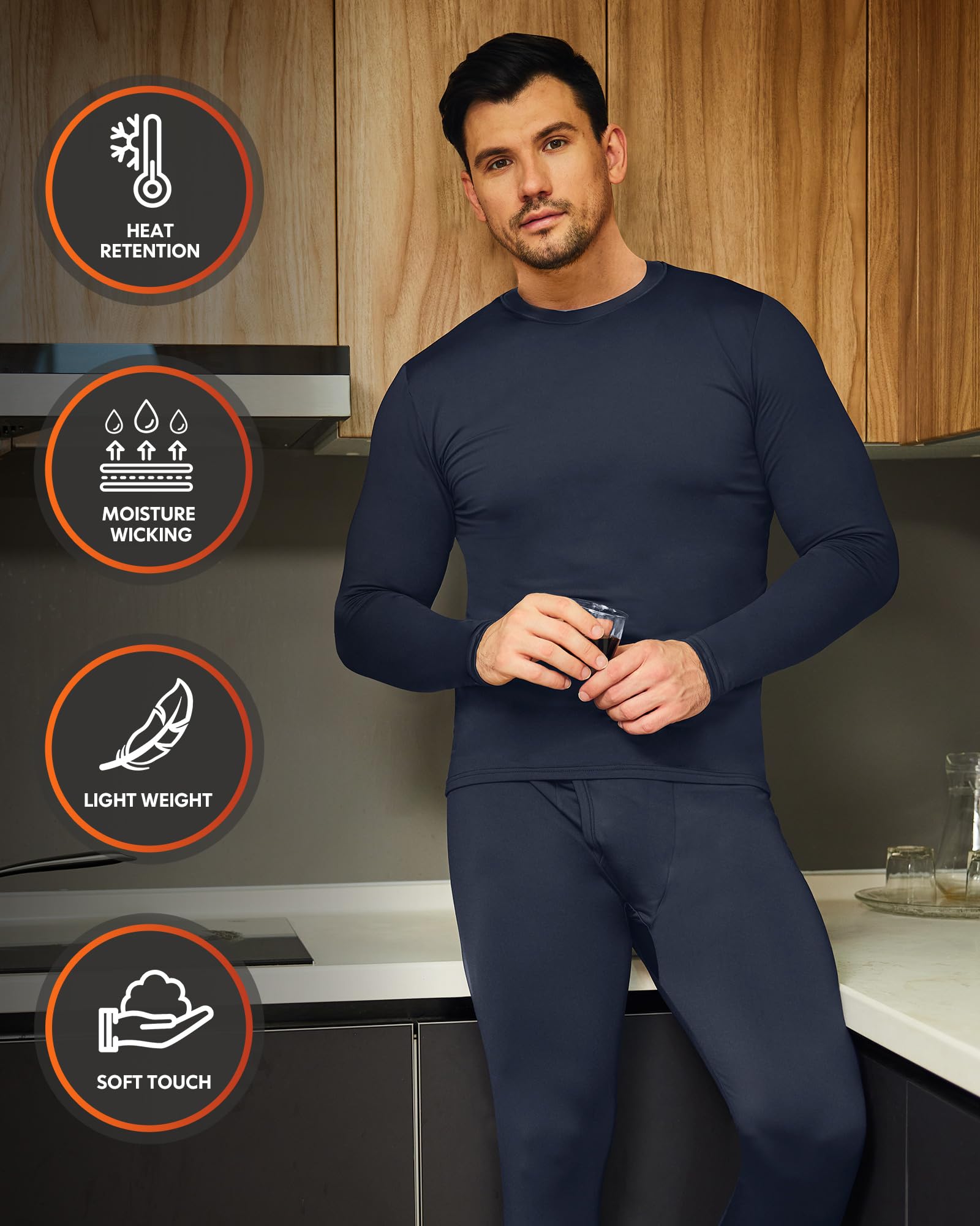 Thermal Underwear for Men, 2 Pack Long Johns Winter Long Underwear Sport Skiing Fleece Lined Base Layer Top and Bottom Set M