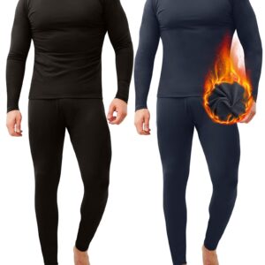 Thermal Underwear for Men, 2 Pack Long Johns Winter Long Underwear Sport Skiing Fleece Lined Base Layer Top and Bottom Set M