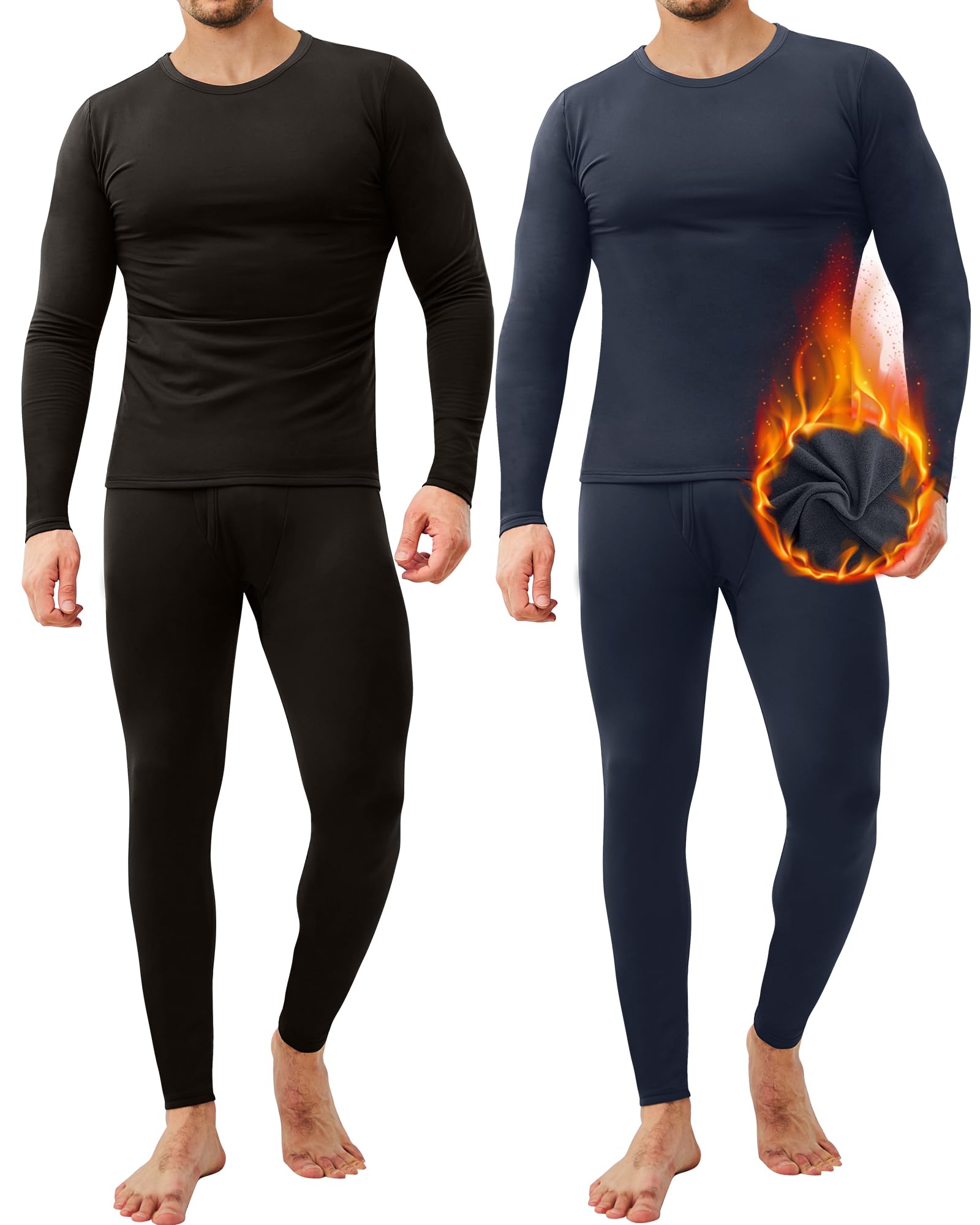 Thermal Underwear for Men, 2 Pack Long Johns Winter Long Underwear Sport Skiing Fleece Lined Base Layer Top and Bottom Set M