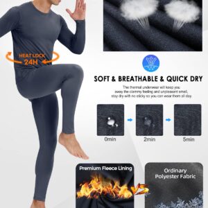 Thermal Underwear for Men, 2 Pack Long Johns Winter Long Underwear Sport Skiing Fleece Lined Base Layer Top and Bottom Set M