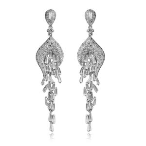 wedding bridal bridesmaid chandelier cubic zirconia stud earrings for women, crystal tassel long chandelier wedding stud earrings for prom or pageant