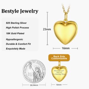 Bestyle High Polish Silver Gold Heart Locket Necklaces for Women, Minimalist 18K Gold Plated Heart Locket Pendant Charm That Hold Pictures Cute Love Heart Necklace Statment Jewelry for Wife