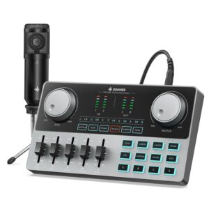 Donner Podcast Equipment Bundle, Podcast Kit Music Production Equipment with Audio Interface/Soundboard, All-in-One Podcast Kit with Condenser Microphone for PC/Phone/Pad for Streaming/Recording