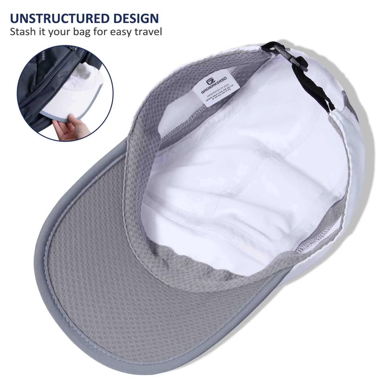 GADIEMKENSD Womens Hats Baseball Cap UPF 50+ Sun Quick Dry Lightweight Breathable Trucker Hat Outdoor Hiking Fishing Run Golf Sports A Dad Mesh Hats Reflective Running Hat Ponytail for Women White XL