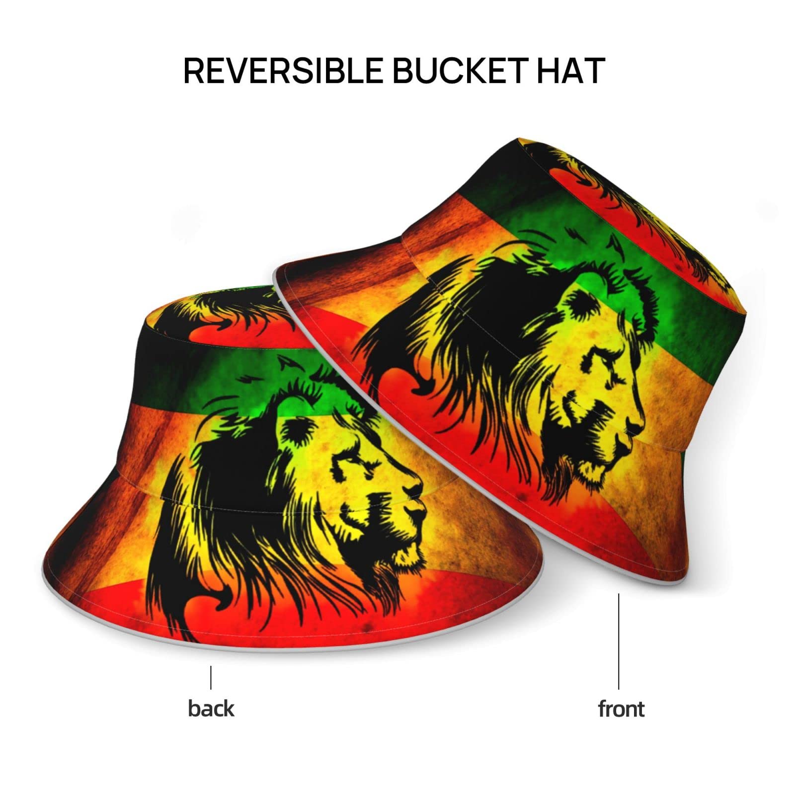 Ykklima Jamaican Lion Flag Pattern Unisex Reflective Reversible Double-Side-Wear Bucket Hat Summer Travel Fisherman Beach Sun Hats Cap