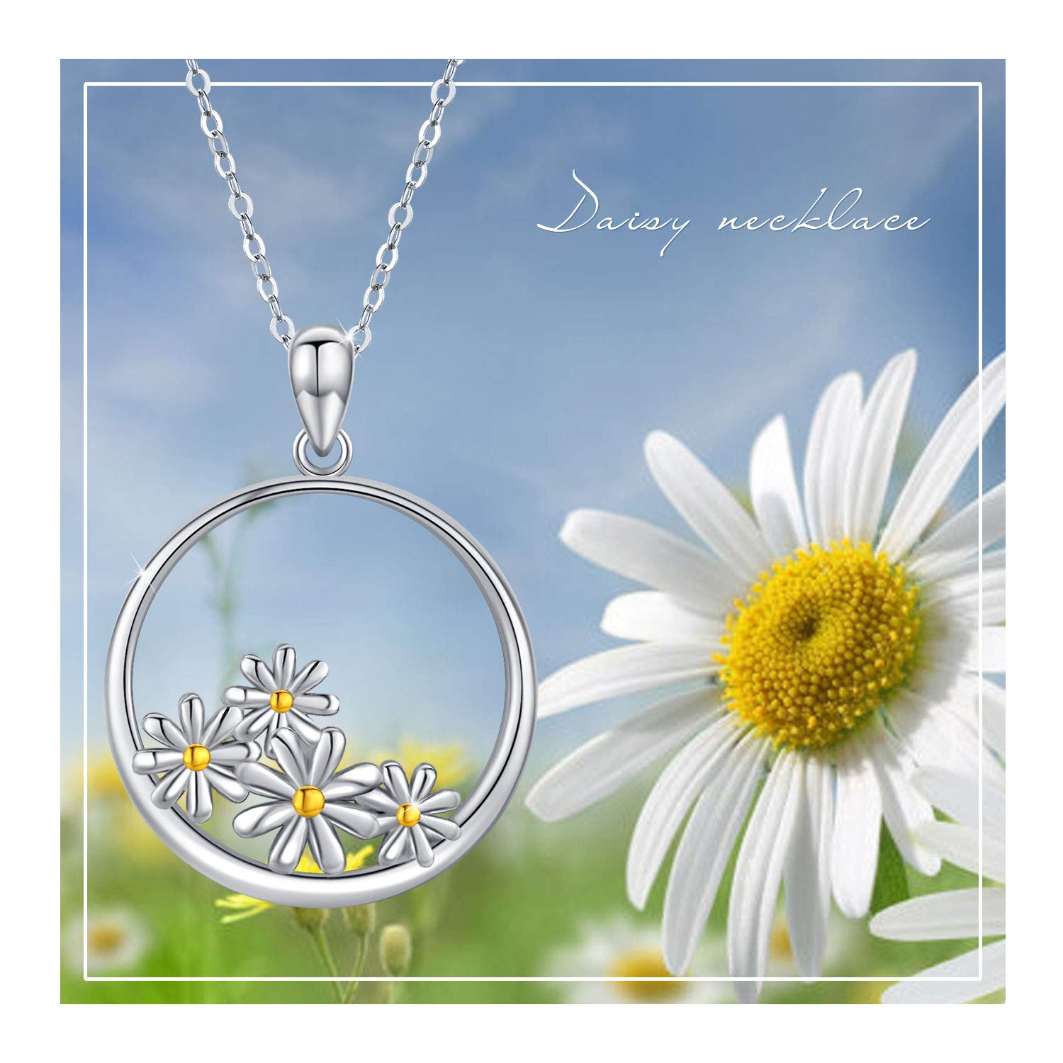 KINGWHYTE Valentines Day Gifts for Her Daisy Necklace Sterling Silver Daisy Pendant Necklaces Birthday Jewelry Gifts for Women