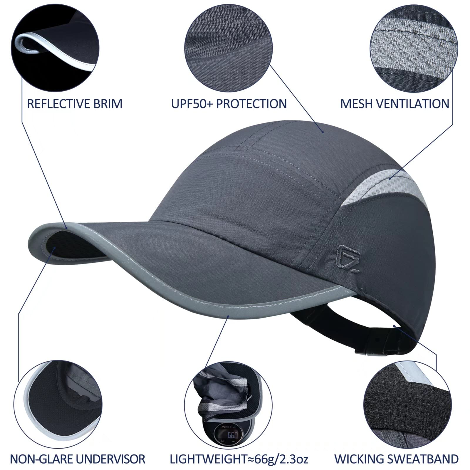 GADIEMKENSD Womens Hats Baseball Cap UPF 50+ Sun Quick Dry Lightweight Breathable Trucker Hat Outdoor Hiking Fishing Run Golf Sports A Mesh Hats Reflective Running Hat Ponytail for Women Dark Gray XL