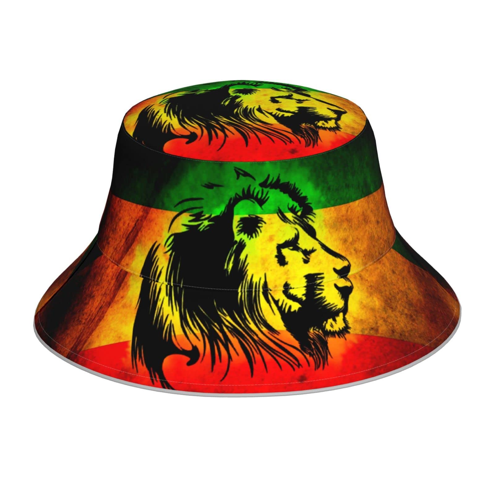 Ykklima Jamaican Lion Flag Pattern Unisex Reflective Reversible Double-Side-Wear Bucket Hat Summer Travel Fisherman Beach Sun Hats Cap