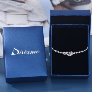 Distance Bracelet for Women S925 Sterling Silver February Birthstone Bracelets Jewelry Gifts for Her Women Wife Girlfriend Mom Daughter for Birthday Valentine’s Day Anniversary