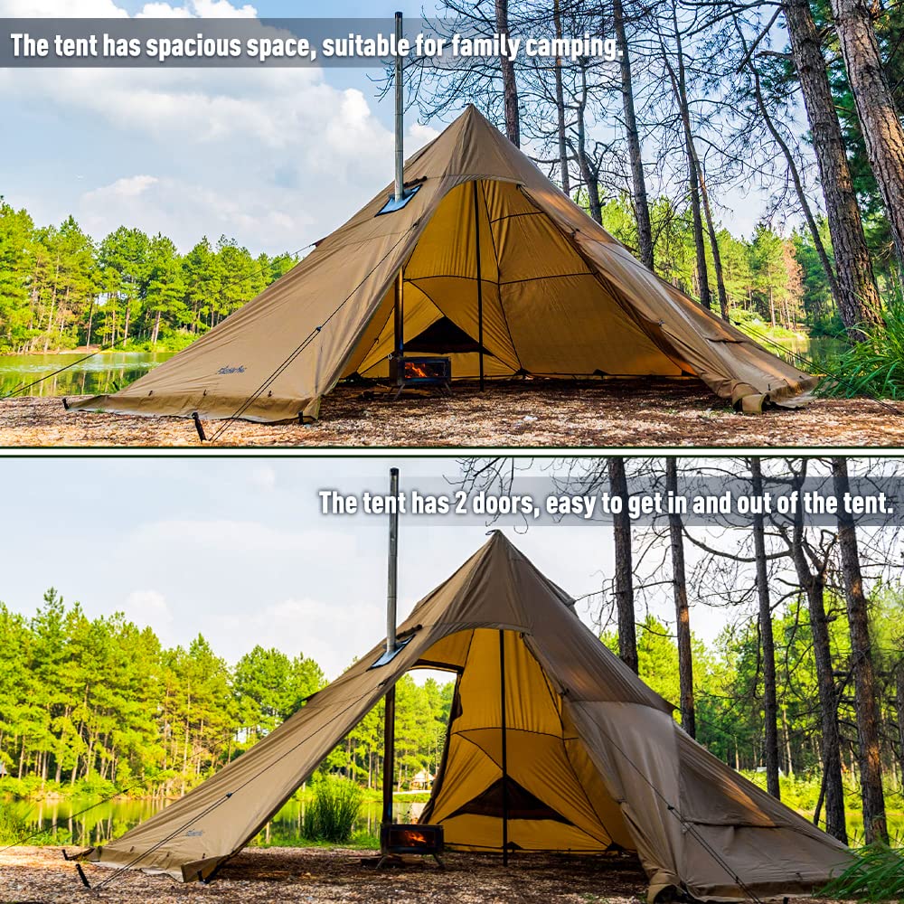 FIREHIKING Camping Hot Tent 4-8 Person Tipi Tent with Stove Jack for Bushcraft, Cooking and Heating