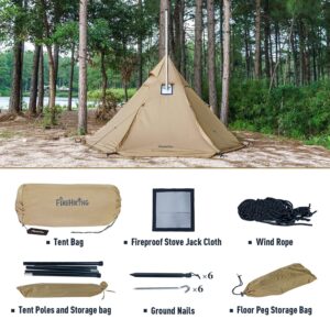 FIREHIKING Camping Hot Tent Teepee Tent with Stove Jack and Half Inner Mesh Tent 2-4 Persons