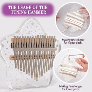 LUCKIPLUS Cute Kalimba Thumb Piano 17 Keys-Star Crystal Acrylic Finger Piano-Portable Mbira Musical Instruments Cute Christmas Gift with Tune Hammer and Study Instruction for Adults Beginners