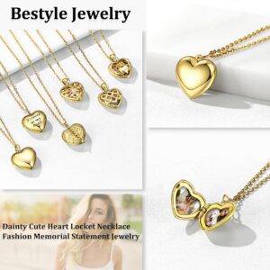 Bestyle High Polish Silver Gold Heart Locket Necklaces for Women, Minimalist 18K Gold Plated Heart Locket Pendant Charm That Hold Pictures Cute Love Heart Necklace Statment Jewelry for Wife