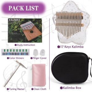 LUCKIPLUS Cute Kalimba Thumb Piano 17 Keys-Star Crystal Acrylic Finger Piano-Portable Mbira Musical Instruments Cute Christmas Gift with Tune Hammer and Study Instruction for Adults Beginners