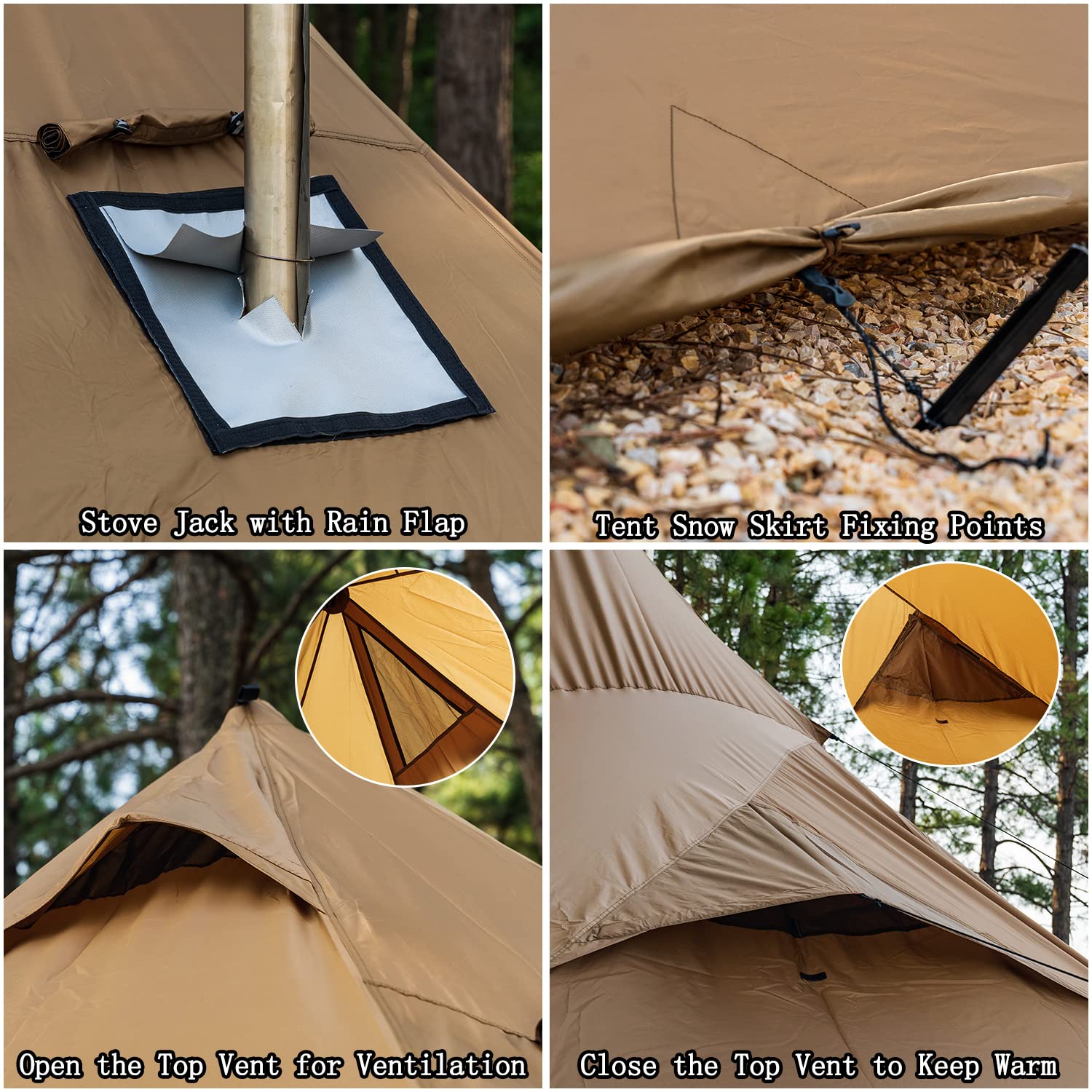 FIREHIKING Camping Hot Tent 4-8 Person Tipi Tent with Stove Jack for Bushcraft, Cooking and Heating